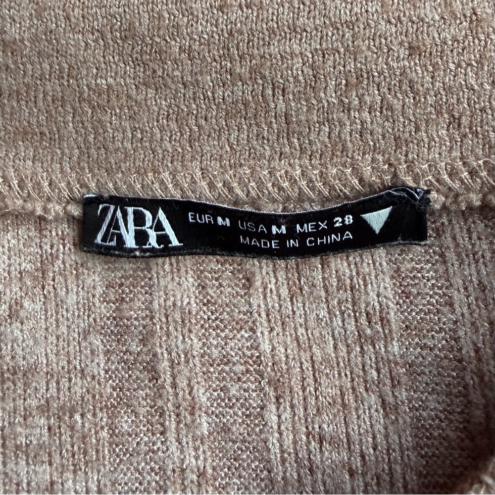 Zara Taupe Ribbed Long Sleeve Polo Top - Picture 2 of 9